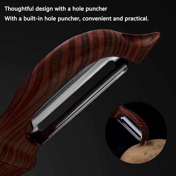 Kitchen potato vegetable peeler with stainless steel rotating blade, suitable for fruits and vegetables （Redwood grain）