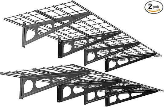 FLEXIMOUNTS 2-Pack 2x6ft Garage Shelving 24-inch-by-72-inch Wall Shelf Garage Storage Rack Floating Shelves, Black