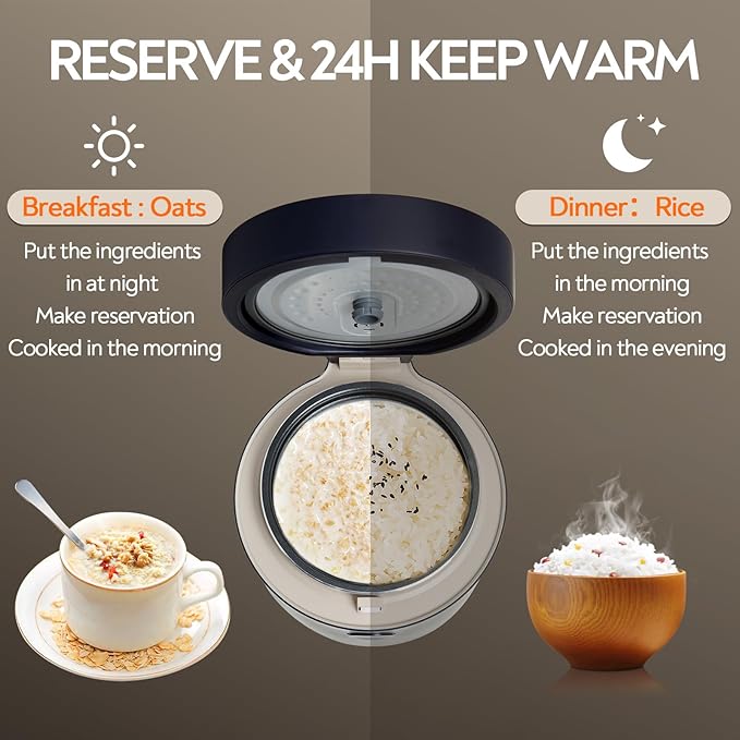 Low Carb Sugar Rice Cooker 2 Cups Uncooked and 4 Cups of Regular Cooking Small Carb Reducing Maker Rice and Grain Multi-Cooker with Stainless Steel and Nonstick Inner Pot