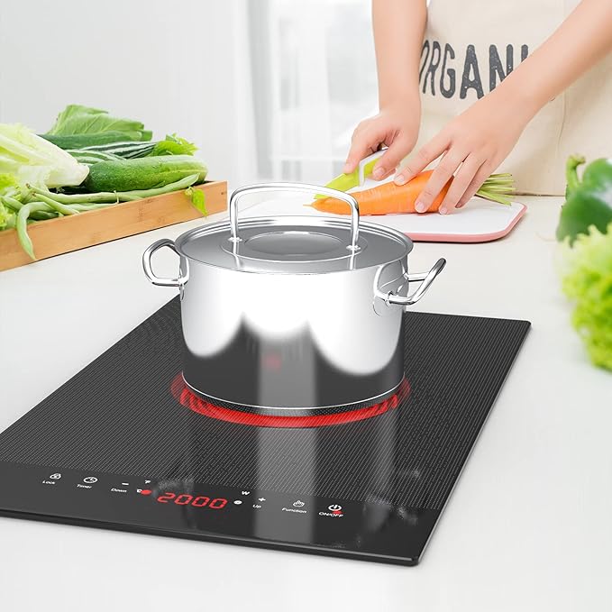 Portable Electric Hot Plate, 2 Burner Cooktop 110V/120V Plug-in, Infrared Stove Top for Cooking, LED Touch Control, Timer & Safety Lock for RV, Dorm, Apartment (Electric Cooktop 12 Inch)