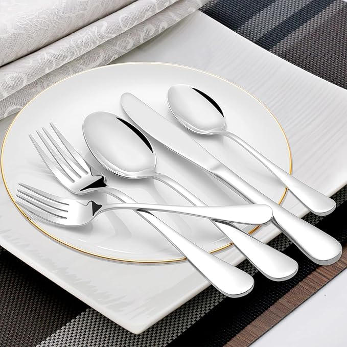 60 Piece Silverware Set for 12, Premium Stainless Steel Flatware Set, Eating Utensil Sets with Steak knives, Cutlery Tableware Service Include Fork Knife Spoon Set, Mirror Polished