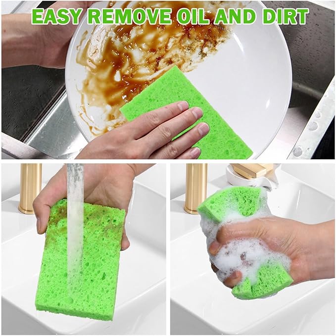 YoleShy 24 Pack Kitchen Sponges Natural Cellulose Compressed Sponges for Cleaning Reusable Dish Sponges Kitchen Non-Scratch DIY for Kids