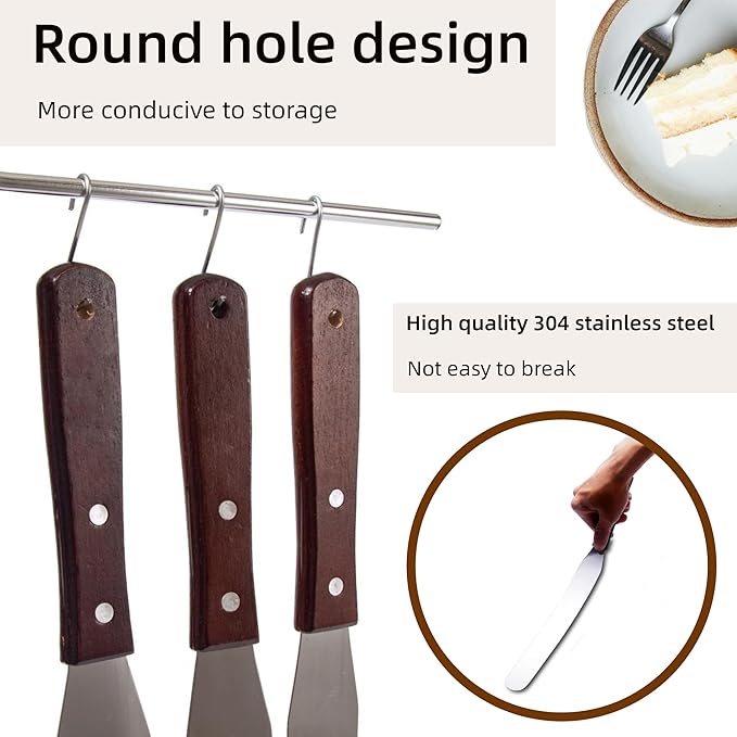 Straight Icing Spatula Stainless Steel Baking Set of 6", 8" & 10" Wooden Handle Cake Decorating Frosting Spatulas