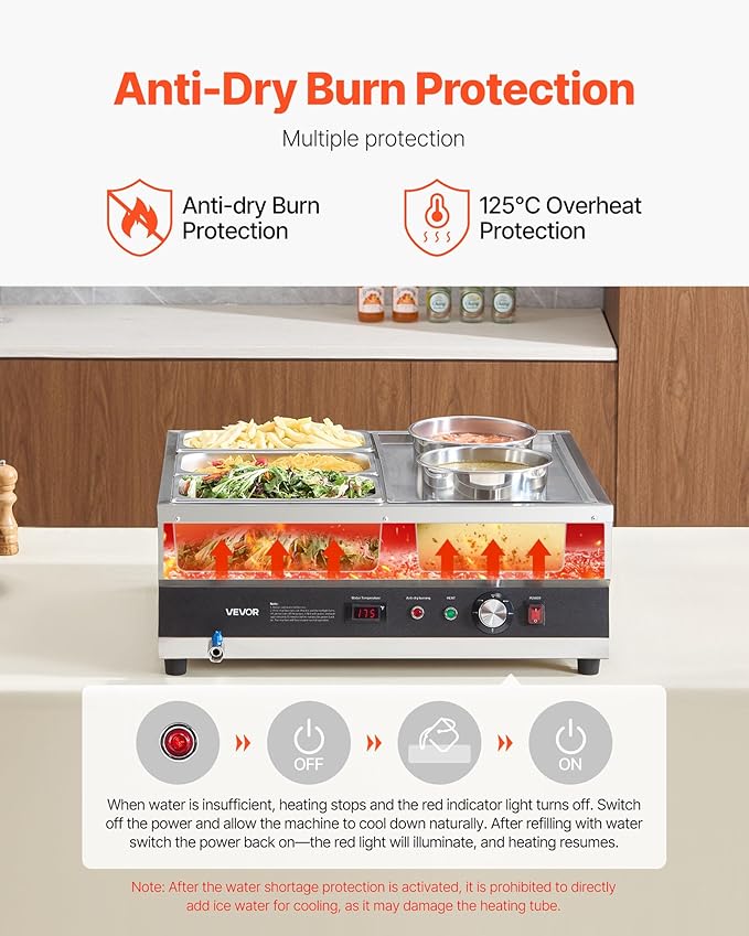 VEVOR Electric Soup Warmer, Two 6.34QT Pots & Three 1/3 Pans, Stainless Steel Commercial Food Warmer with 86~185°F Adjustable Temp, 1500W Bain Marie, Soup Station for Restaurant, Buffet