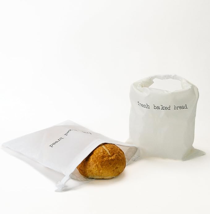 Reusable Bags for Homemade Bread Storage (2-Pack) - 13"W x 18"H - Plastic Fresh Bread Storage Bags - Metal Zipper & Buckle - Freezer Safe Bag, Machine Washable Sourdough Bag