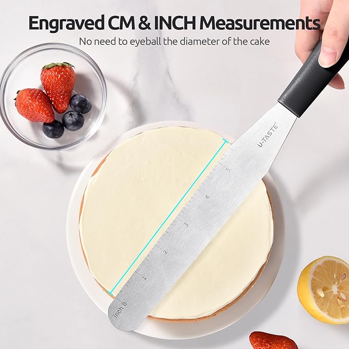 U-Taste 8in Cake Icing Spatula: Flexible Decorating Frosting Knife with Straight Thinner Stainless Steel Blade, Smooth Spreading Tools with Comfortable PP Handle for Cookie, Cream, Cupcake (Black)