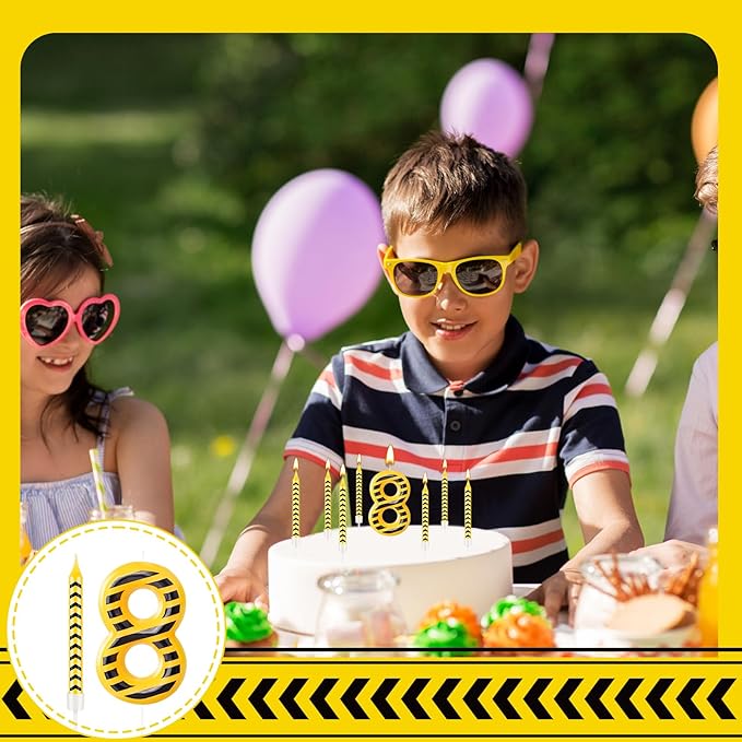 13 Pcs Construction Themed Birthday Candles Set Yellow and Black Number 8 Candle Cake Topper for Construction Party Decoration Supplies (Number 8)