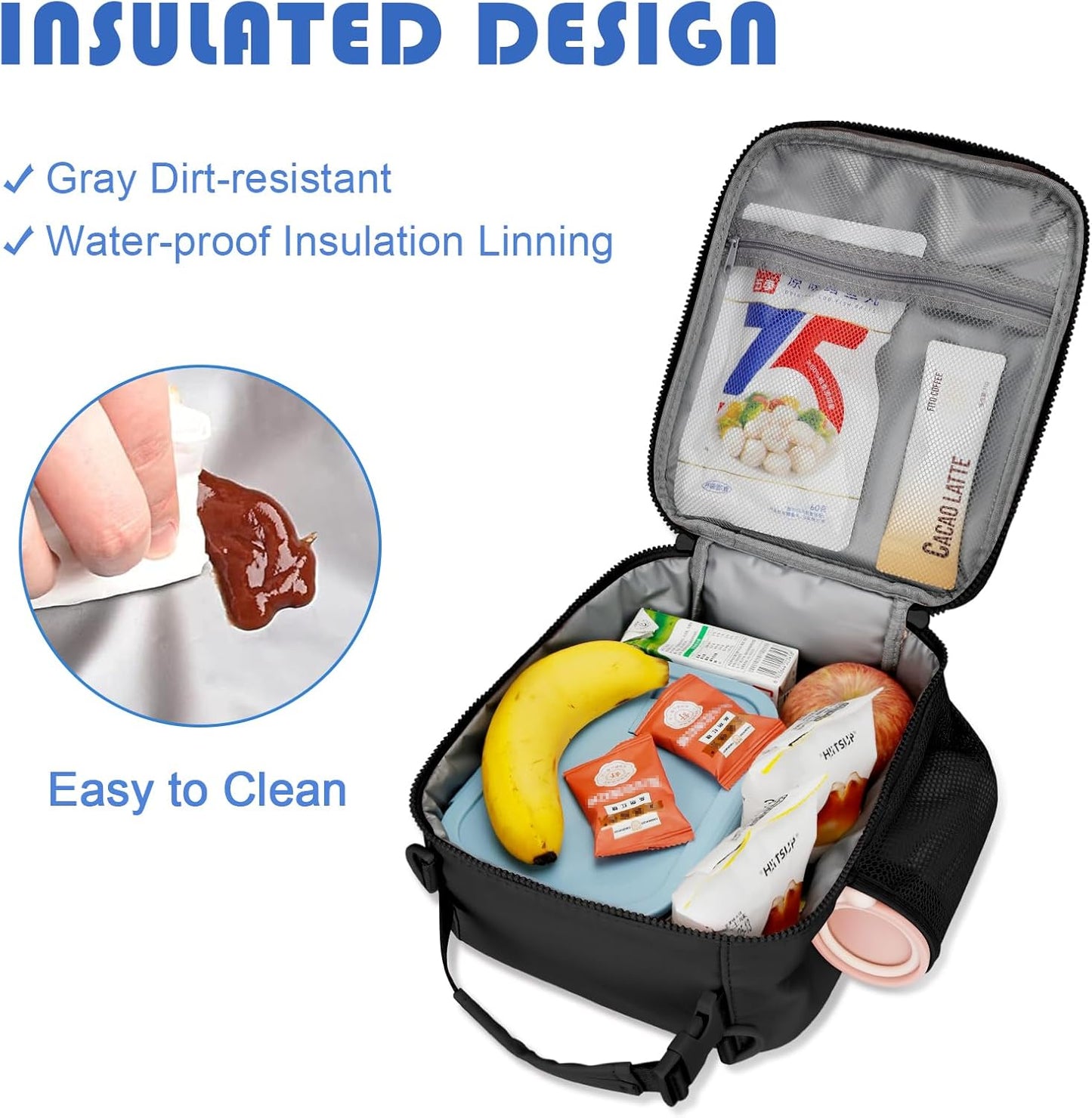 Initial Insulated Lunch Bag for Boys Kids, Back to School Gift, Reusable Leak-proof Lunch Box with Adjustable Strap for School Daycare Travel Picnic（Black，Z）