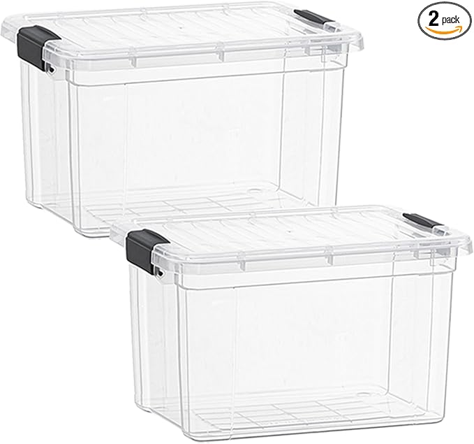 Superio Clear Storage Boxes with Lids, 49 Quart Plastic Container Bins for Organizing, Stackable Crates, BPA Free, Non Toxic, Odor Free, Organizers for Home, Office, School, and Dorm, 2 Pack
