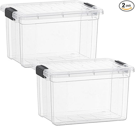 Superio Clear Storage Boxes with Lids, 49 Quart Plastic Container Bins for Organizing, Stackable Crates, BPA Free, Non Toxic, Odor Free, Organizers for Home, Office, School, and Dorm, 2 Pack