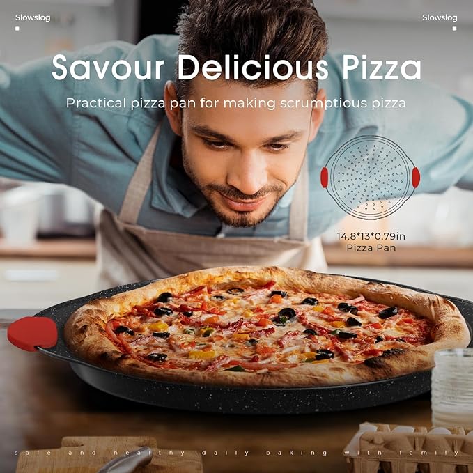 11-Piece Nonstick Stackable Baking Pans Set, Toxin-Free Bakeware Sets, Baking Pan Set with Silicone Handles, Includes Cookie Sheets, Loaf Pan, Pizza Pan, Muffin Pan, Red&Black