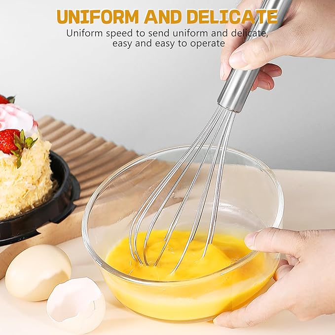 NileHome Stainless Steel Whisk Set 8" 10" Hand Blender + 12" Semi-Automatic Rotary Kitchen Whisk Kitchen Wisk Wire Whisks for Cooking, Whisking, Blending, Beating, Stirring- 3 Pack...
