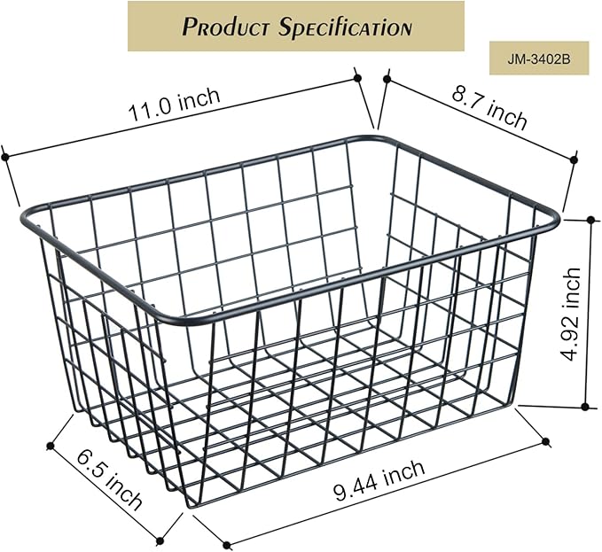 Wire Kitchen Storage Basket 5 Packs,Perfect Pantry Organization Accessories Basket,Laundry,Countertop Organization,Suitable for Kitchen,Bathroom,Bedroom,Tabletop,Stackable,Black
