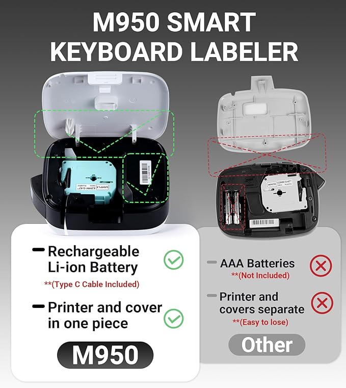 Label Maker Machine with-Tape, Rechargeable Label Maker Waterproof-Labels, Portable Bluetooth Labeler, Labeling Machine with Backlit LCD, QWERTY Keyboard & APP Connectivity for Home Office Use