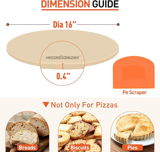 Pizza Stone for Oven 16 Inch, Round Baking Stone for Bread Thermal Shock Resistant BBQ Grilling Pizza Pan Cordierite Cooking Pan With PE Scraper