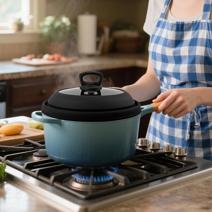 Microwave Splatter Cover Collapsible Silicone & Tempered Glass 10.8 Inch Microwave Cover for Food Splatter Guard with Steam Vents Dishwasher Safe Fits Bowls, Plates & Pots (Black)