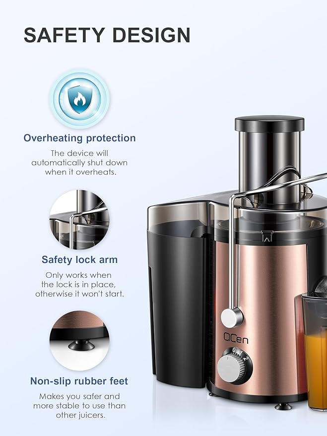 Juicer Machine, 800W Centrifugal Juicer Extractor with Wide Mouth 3” Feed Chute for Fruit Vegetable, Easy to Clean, Stainless Steel, BPA-free (Rose Gold)