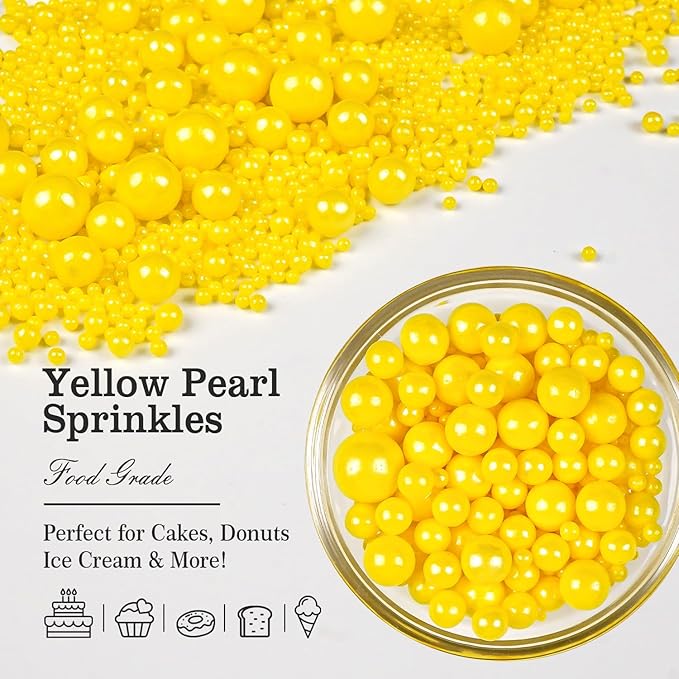 Yellow Pearl Sprinkles for Cake Decorating, Edible Candy Sugar Pearls, 150g/5.29oz Mix Size, Cake Decorations, Cupcake Topper, Ice cream, Cookie, Holiday, Easter, Valentine's Day, Christmas Supplies