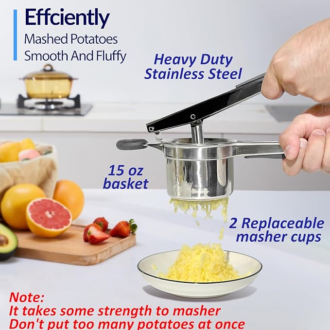 SPEENSUN Potato Ricer, Ricer For Mashed Potatoes, 15 OZ Heavy Duty Stainless Steel Potato Masher Make Fluffy Mashed Potatoes, Fixed Disc Spaetzle Maker Without Messy, With Silicone Handle