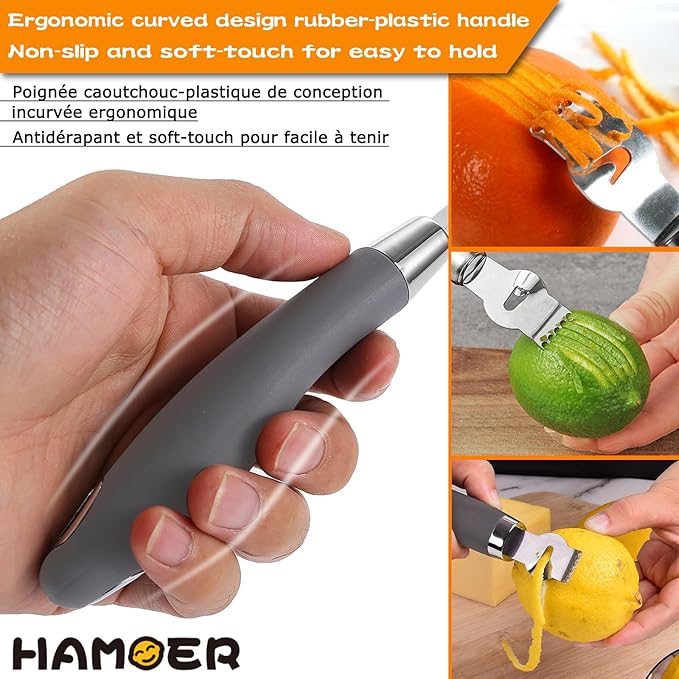 Grater Citrus Orange Lime Lemon Slicer with Channel Knife Stainless steel with non-slip rubber handle 2-pcs multi-tool set