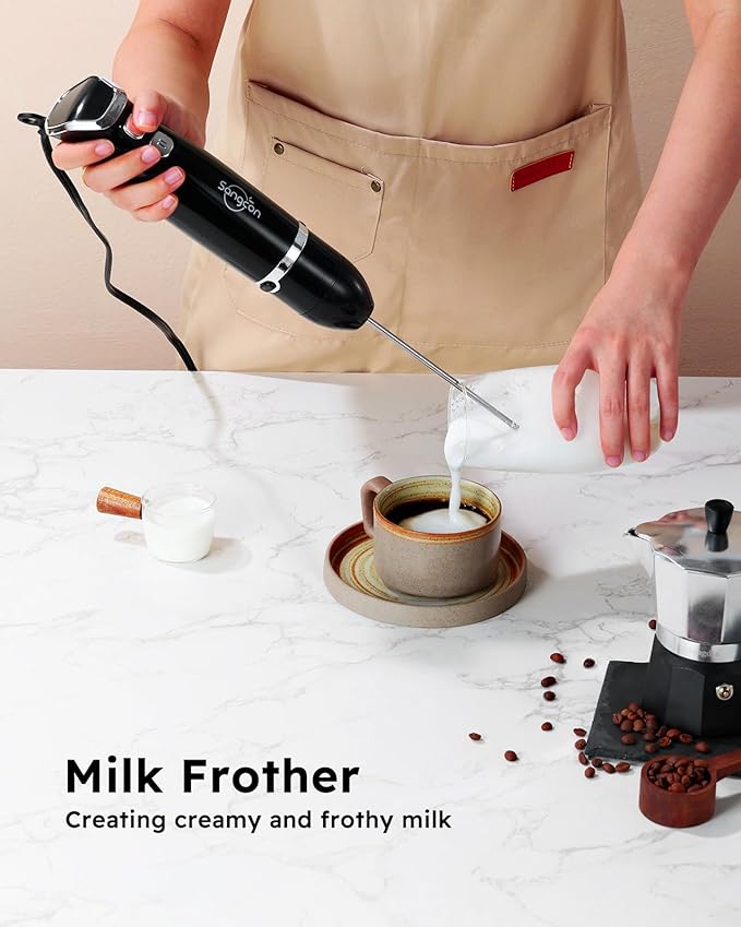 Sangcon 6-in-1 Immersion Blender Handheld, Hand Blender with Chopper & 34oz Blending Cup Storage Base, 2-Speed Adjustable Stick Blender,Stainless Steel Blades, Detachable Blender, Whisk, Milk Frother