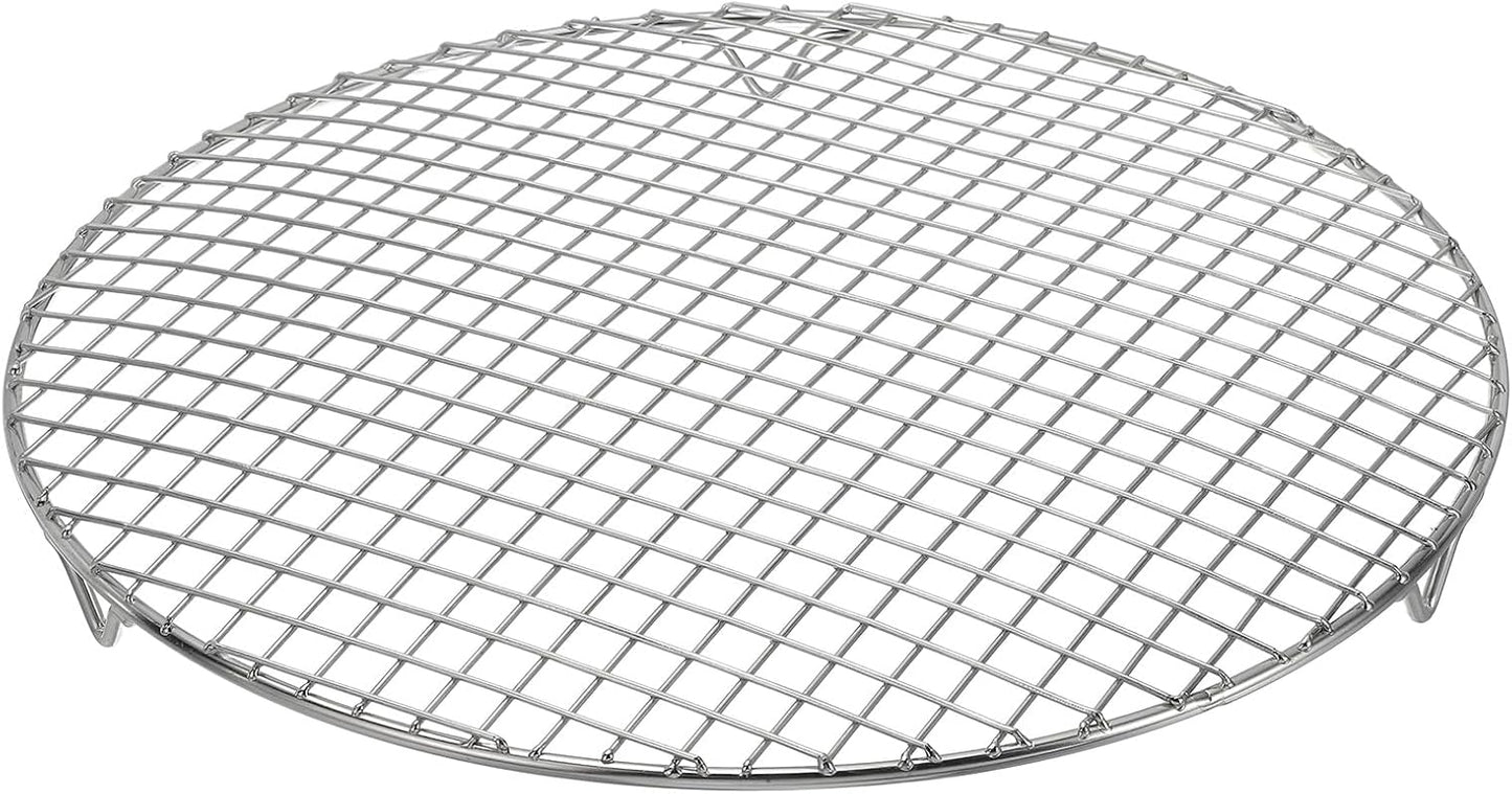 uxcell Round Cooking Rack with Legs, Dia 12 Inch 304 Stainless Steel Barbecue Grill for Cooking Baking Barbecue Air Fryer Racks, Silver