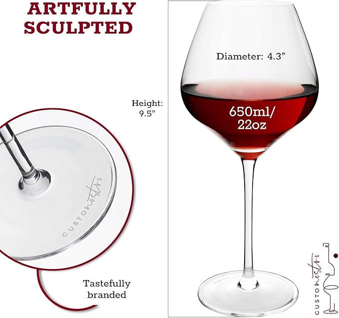 Gusto Nostro Crystal Wine Glasses Set of 2, 22 Oz Long Stem Modern Wine Glasses for White and Red Wine, Dishwasher Safe, Fancy, Elegant, Large and Tall Wine Glass for Wedding Christmas Anniversary