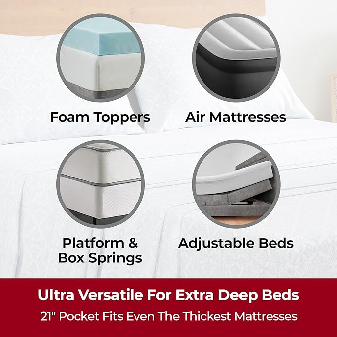 Mellanni Extra Deep Full Sheets - 4 PC Iconic Collection Bedding - Hotel Luxury, Ultra Soft, Cooling Bed Sheets - Wrinkle, Fade, Stain Resistant (Full, Laced Sky Blue)