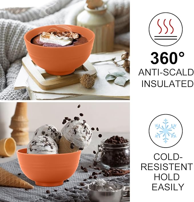 wheat straw small bowls 10oz set of 8 - Unbreakable Dessert Bowls - Mini Bowl Sets for Ice Cream,Snack and Fruits - Microwave & Dishwasher Safe Appetizer Bowls. Orange