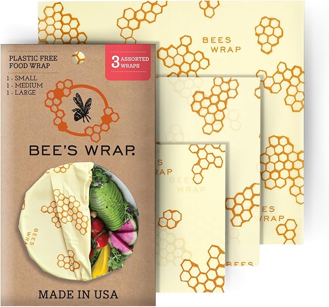 Bee's Wrap Beeswax Wraps for Food - Honeycomb 3 Pack (S, M, L) Made in USA Reusable & Organic Food Wraps, Sandwich Wrap & Bowl Covers - Eco-Friendly Alternative to Aluminum Foil & Plastic Wrap
