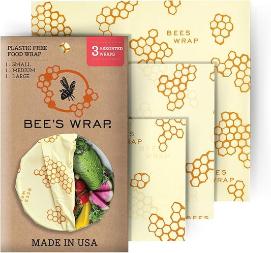Bee's Wrap Beeswax Wraps for Food - Honeycomb 3 Pack (S, M, L) Made in USA Reusable & Organic Food Wraps, Sandwich Wrap & Bowl Covers - Eco-Friendly Alternative to Aluminum Foil & Plastic Wrap