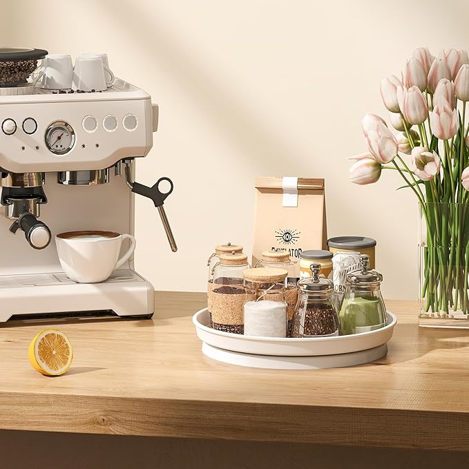 LAMU 2 Pack Lazy Susan Organizer, 10'' Lazy Susan Turntable for Cabinet, Table Top, Pantry, Refrigerator, Kitchen, Oak