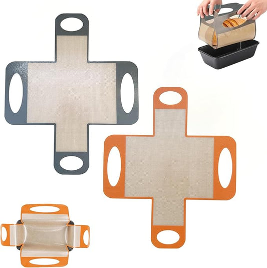 Reusable Silicone Bread Loaf Pan Liner, Food-Grade Silicone Bread Sling, Sourdough Bread Baking Mat, Non-Stick &Easy Clean Dough Transfer Tool, Fits 9x5" or 1.5lb Loaf Pans, Grey & Orange, 2PCS
