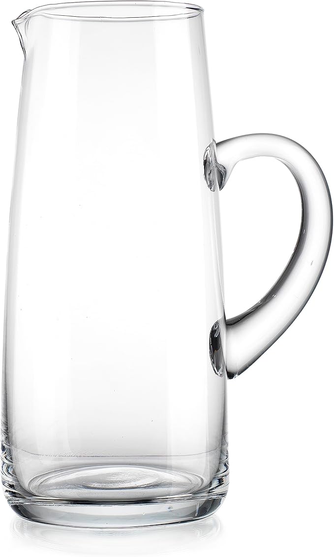 Glass Water Pitcher with Spout – 63 Oz Elegant Serving Carafe for Water, Juice, Sangria, Lemonade, and Cocktails – Clear Glass Beverage Pitcher.