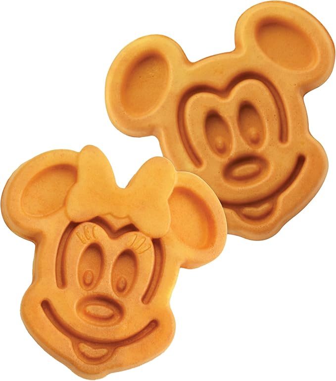 Disney Mickey & Minnie Double Flip Waffle Maker by Select Brands - Rotating Nonstick Waffle Iron - Adjustable Browning Control - Makes 6 Mickey & Minnie-Shaped Waffles