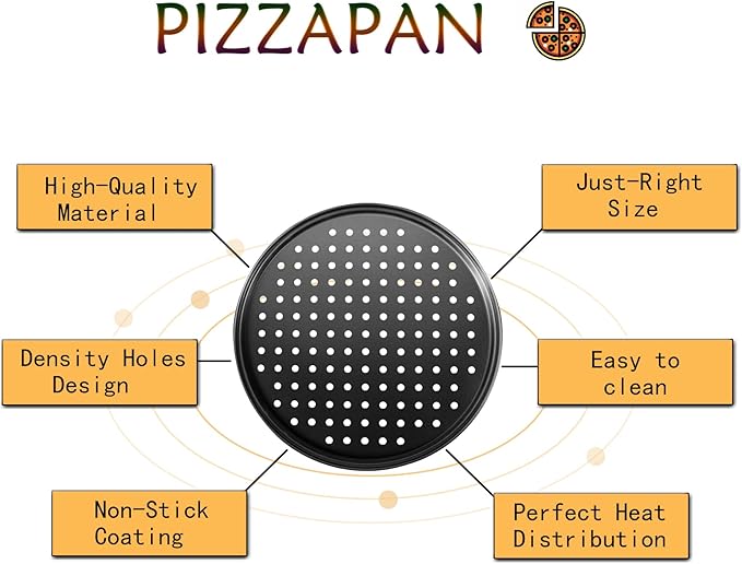 Pizza Steel Pan for Oven, Pizza Crisper Pan with Holes 12 Inch, Nonstick Round Pizza Baking Sheet Oven Tray, Perforated Carbon Steel Pizza Bakeware For Home Restaurant Kitchen Baking
