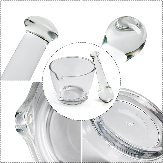 16oz Glass Mortar and Pestle Bowl, Medicine Grinder and Mixer for Pharmacy or Science Lab