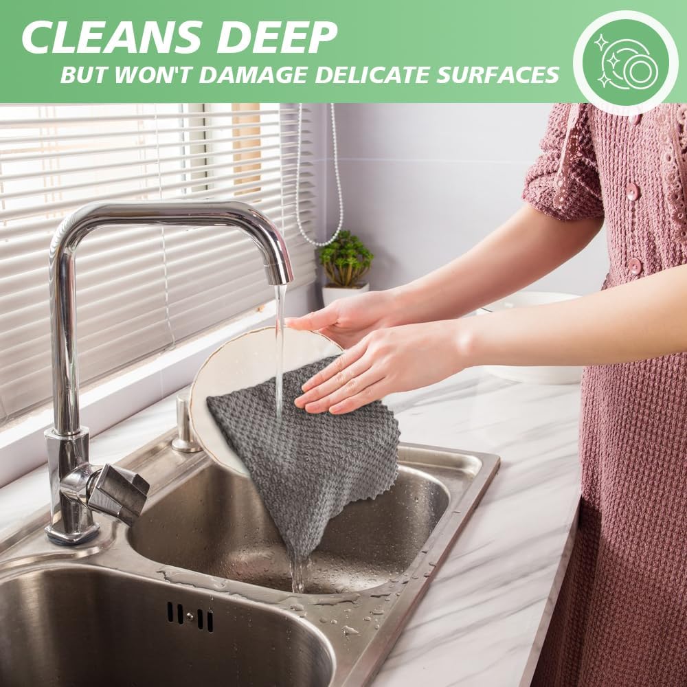 SINLAND Microfiber Dish Cloth for Washing Dishes Rags Best Kitchen Washcloth Cleaning Cloths with Poly Scour Side Popcorn Texture 12Inchx12Inch 10 Pack Grey