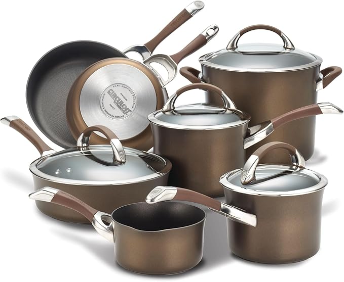 Circulon Symmetry Dishwasher Safe Hard Anodized Nonstick Cookware Pots and Pans Set, 11-Piece, Chocolate
