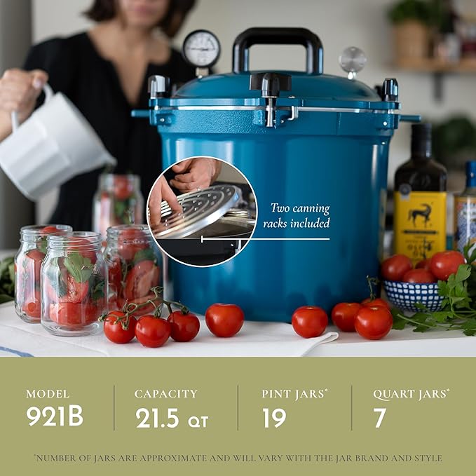 All American 1930-21.5qt Pressure Cooker/Canner (The 921), Berry Blue - Exclusive Metal-to-Metal Sealing System - Suitable for Gas, Electric, or Flat Top Stoves - Made in the USA