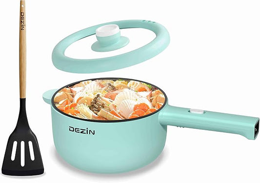 Dezin Electric Cooker, 2L Non-Stick Sauté Pan, Rapid Noodles Mini Pot for Steak, Egg, Fried Rice, Ramen, Oatmeal, Soup with Power Adjustment, College Dorm Room Essential