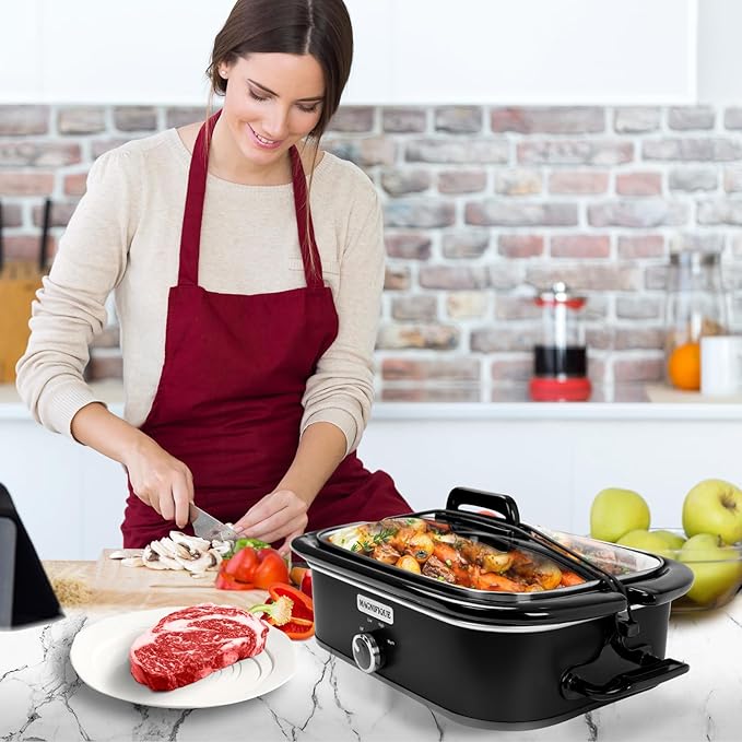 4-Quart Slow Cooker with Casserole Manual Warm Setting - Perfect Kitchen Small Appliance for Family Dinners, Dishwasher Safe Crock, Black