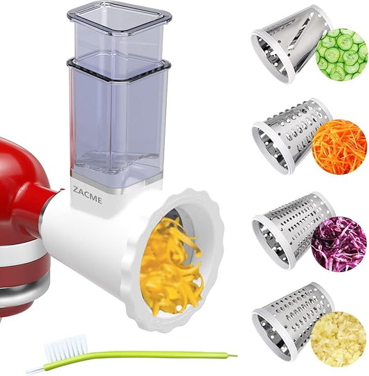 Updated Shredder Cheese Grater Attachment for KitchenAid Stand Mixers, Salad Machine with Vegetable Slicer, Salad Maker, Food Slicers Slicer Shredder Attachment with 4 Blades Dishwasher Safe