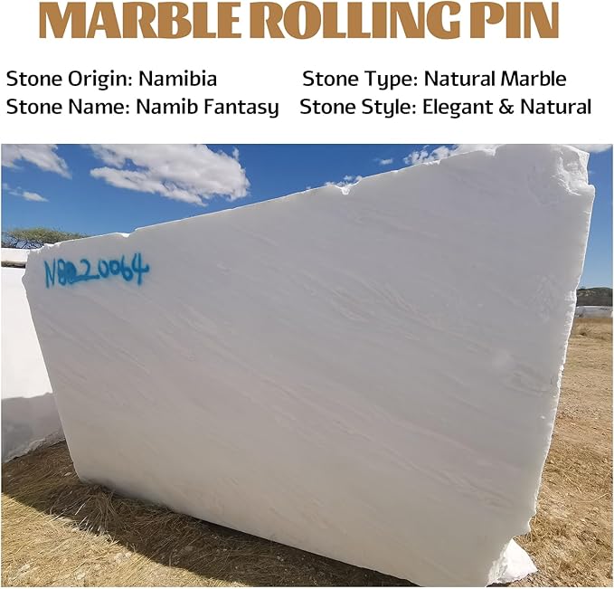 Koville African Natural Marble French Rolling Pin, 12inch Non-Stick Rolling Pin for Baking, Dough Roller for Pasta, Dumpling, Fondant, Pie, Bread, Pizza, Kitchen Baking Tools(Namib Fantasy)