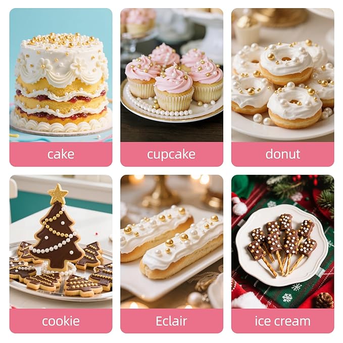 Edible Pearl Sprinkles,White Gold Candy Mixing Size,Baking Pearls Sprinkle Edible Cake Decorations Cupcake Toppers, Cookie Decorating Celebrations Wedding Valentines Easter Halloween Christmas Supplies 130g/ 4.58oz