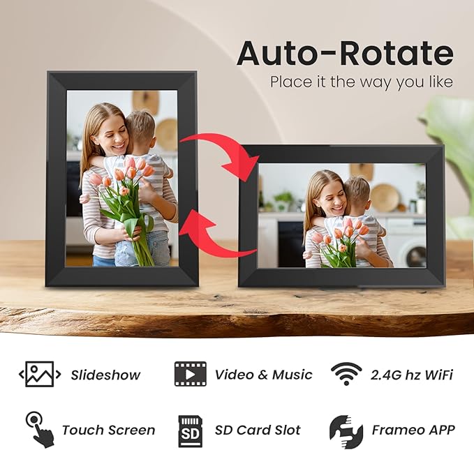 10.1 Inch Digital Picture Frame with 32GB Storage, Frameo WiFi Digital Photo Frame, 1280 * 800 IPS Touch Screen, Auto-Rotate Slideshow, Easy to Share Photo/Video via Free App