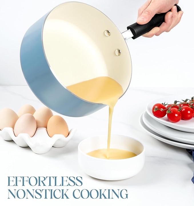 MICHELANGELO Nonstick Sauce Pan with Lid, Ceramic Saucepan Set, Non Toxic Small Saucepans Sets with Stay-Cool Handle, Induction Pots For Cooking, PTFE & PFOA Free - 1Qt & 2Qt & 3Qt, Blue