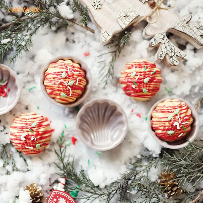 CHEFMADE Mini Madeleine Cake Pan Set, 3-Inch 4Pcs Non-Stick Spherical Shell Madeline Bakeware for Oven and Instant Pot Baking (Champagne Gold)