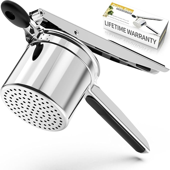 SPEENSUN Potato Ricer, Ricer For Mashed Potatoes, 15 OZ Heavy Duty Stainless Steel Potato Masher Make Fluffy Mashed Potatoes, Fixed Disc Spaetzle Maker Without Messy, With Silicone Handle