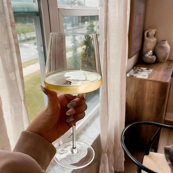 Physkoa Wine Glasses Set 6-18oz-LeadFree Wine Glass with Long Stem,Clear Stemmed Wine Glasses【HandBlown Glassware】 Crystal Wine Gifts for Women Birthday Wedding